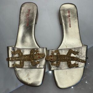 Luxe Gold Sandals with Embellished Lizard by Bottega Veneta